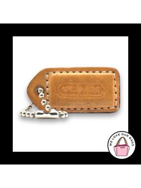 COACH Y2K VINTAGE HangTag Bag 1.5" Charm Keychain Fob Saddle Brown Leather Small